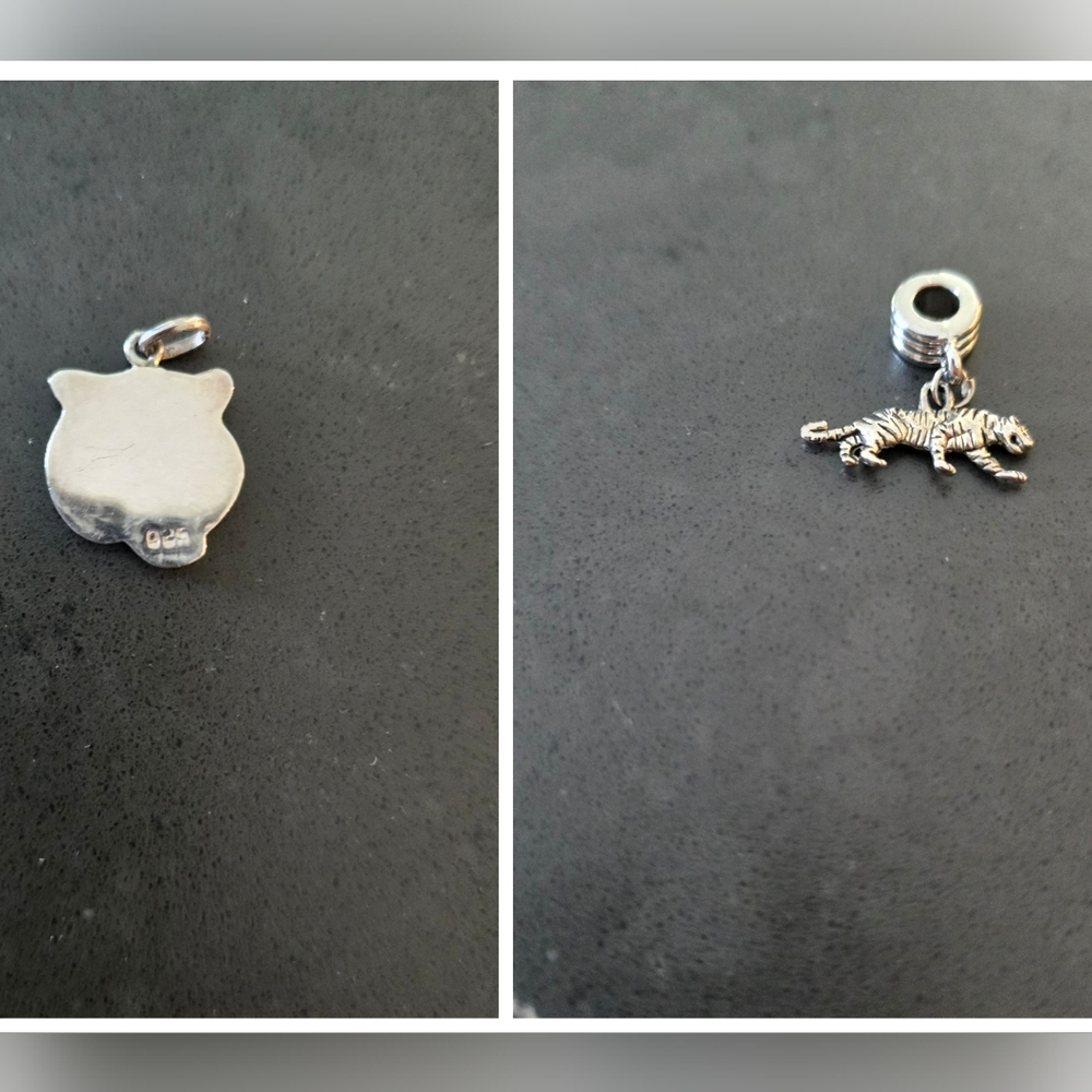 2 Silver Tiger Charm Pendants